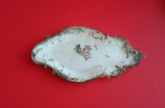 White Milk Glass Vanity Tray Antique Boudoir Plate By Dithridge Company Fort Pitt Works B2