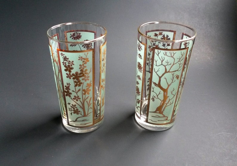 Retro drinking glasses 2 art deco drinking glasses Libbey Etsy