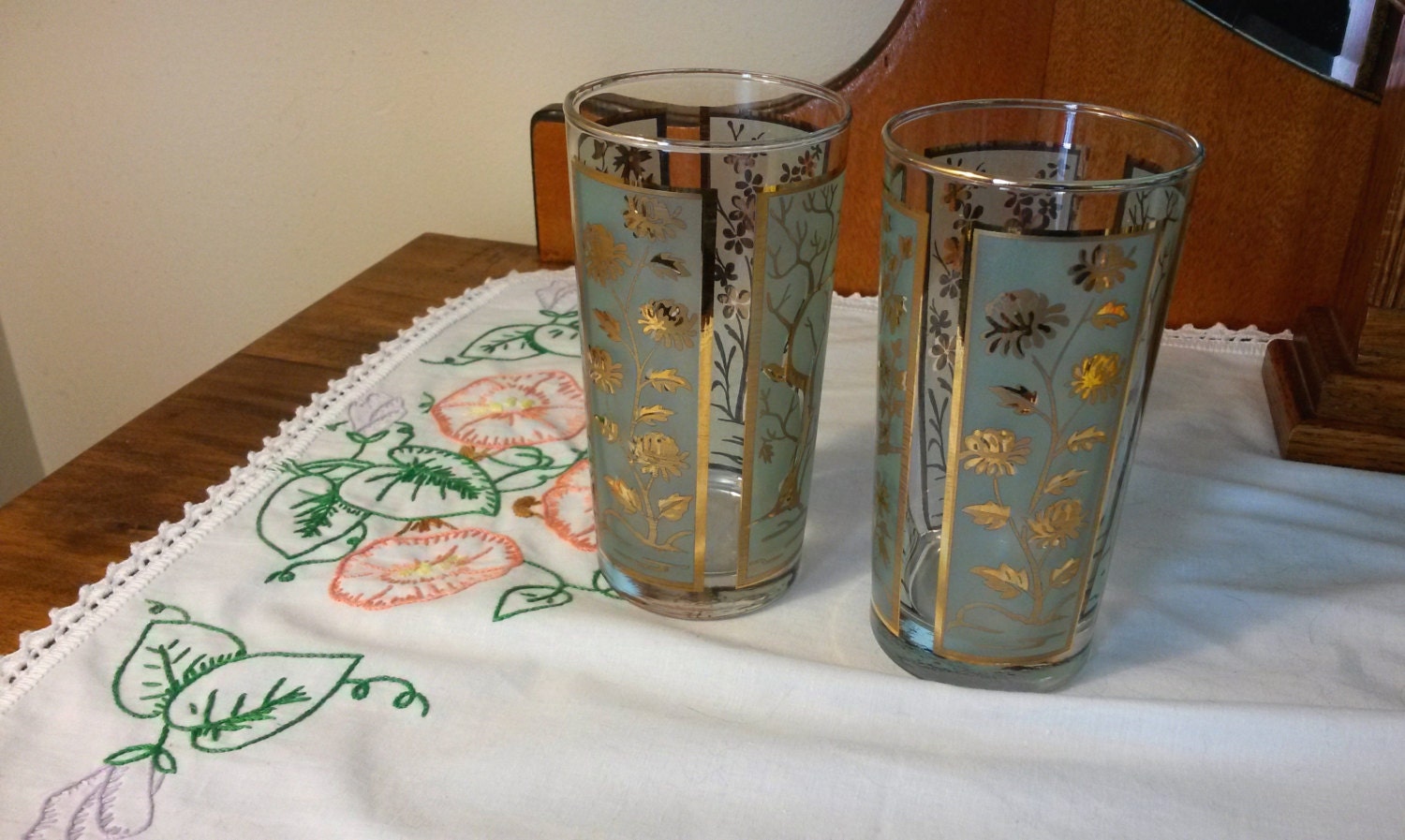 Retro drinking glasses 2 art deco drinking glasses Libbey Etsy