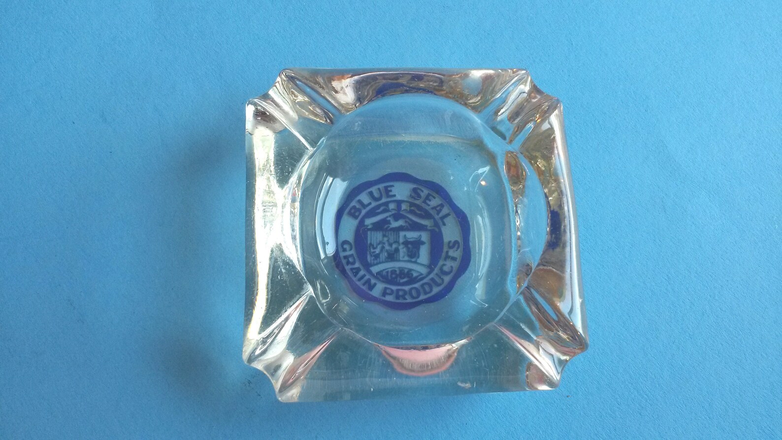 Vintage heavy glass ashtray Business ashtray Blue Seal Grain Etsy