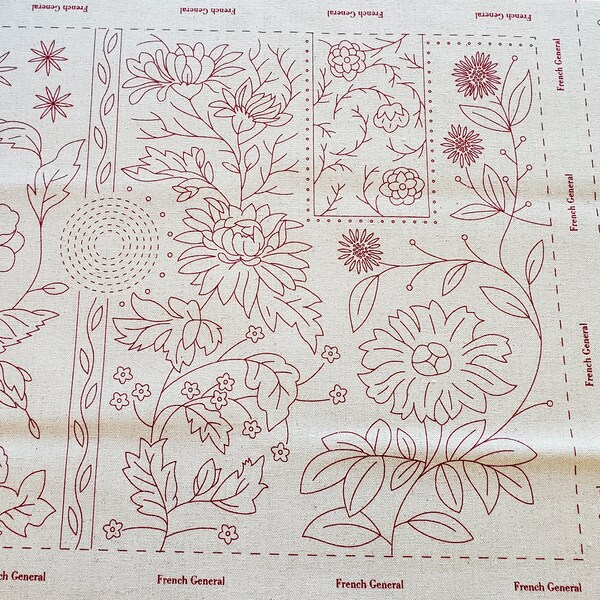 French General Jardin De Fleurs Linen Cotton Embroidery Sampler