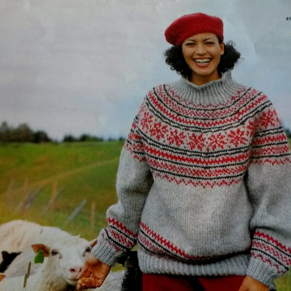 Intarsia Chunky Women's Sweater Knitting PATTERN, Sweater Knit Pattern, Women's Chunky Sweater Pattern - NOT PDF