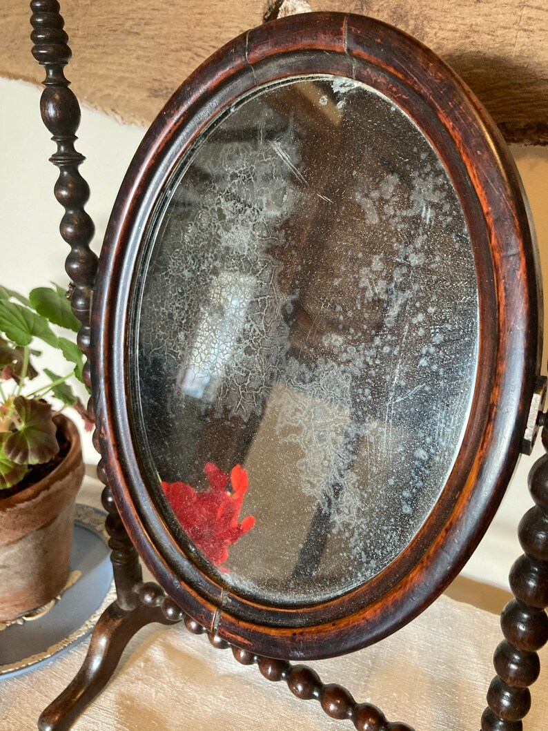Antique Pretty Wooden Victorian Oval Mirror on a stand. Table Etsy