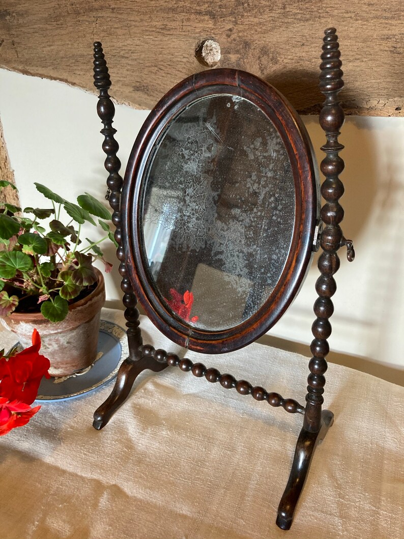 Antique Pretty Wooden Victorian Oval Mirror on a stand. Table Etsy