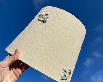 Handmade linen lampshade with embroidered flowers, Forget-me-not flowers, Empire Lampshade