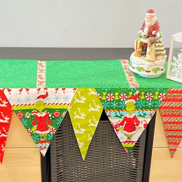 Christmas Grinch Mantle Scarf / Bunting / Garland / Runner / Holiday Cheer