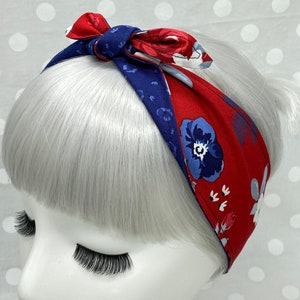 Patriotic Floral Americana Bandana // Non-Slip // Bandana // Hair Scarf // Headband // with Snap Clips // Fine or Thinning Hair, Handmade