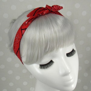Red Bandana Print/ Non-Slip/ Headband/ Good for Fine or Thinning Hair/ Handmade