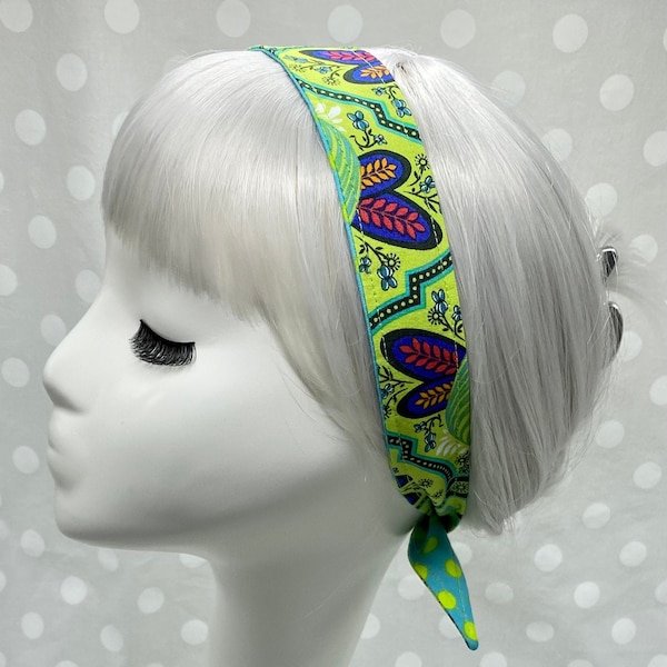 Green All Stars Tula Pink Buggy Print / Tula Pink / Non-Slip/ Headband / Good for Fine or Thinning Hair/ Handmade