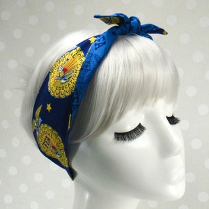 FFA Crest Blue Print // Non-Slip // Bandana // Hair Scarf // Headband // with Snap Clips // Good for Fine or Thinning Hair, Handmade