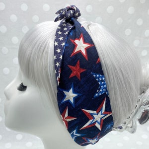 Patriotic Stars Americana Bandana // Non-Slip // Bandana // Hair Scarf // Headband // with Snap Clips // Fine or Thinning Hair, Handmade