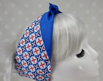 Red White Blue Geometric Bandana: Non-Slip Hair Scarf with Clips