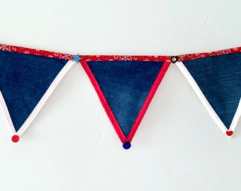 USA Flag Garland / 4th of July / Independence Day / Denim / Party Decoration / Flag / Bunting / Patriotic Banner