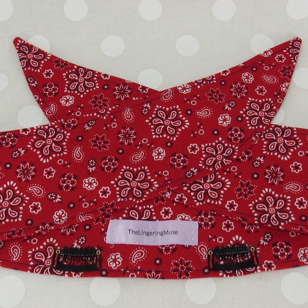 Freedom Pinwheel Red Bandana Print // Non-Slip // Bandana // Hair Scarf // Headband // w or w/o Snap Clips // Fine Hair, Handmade