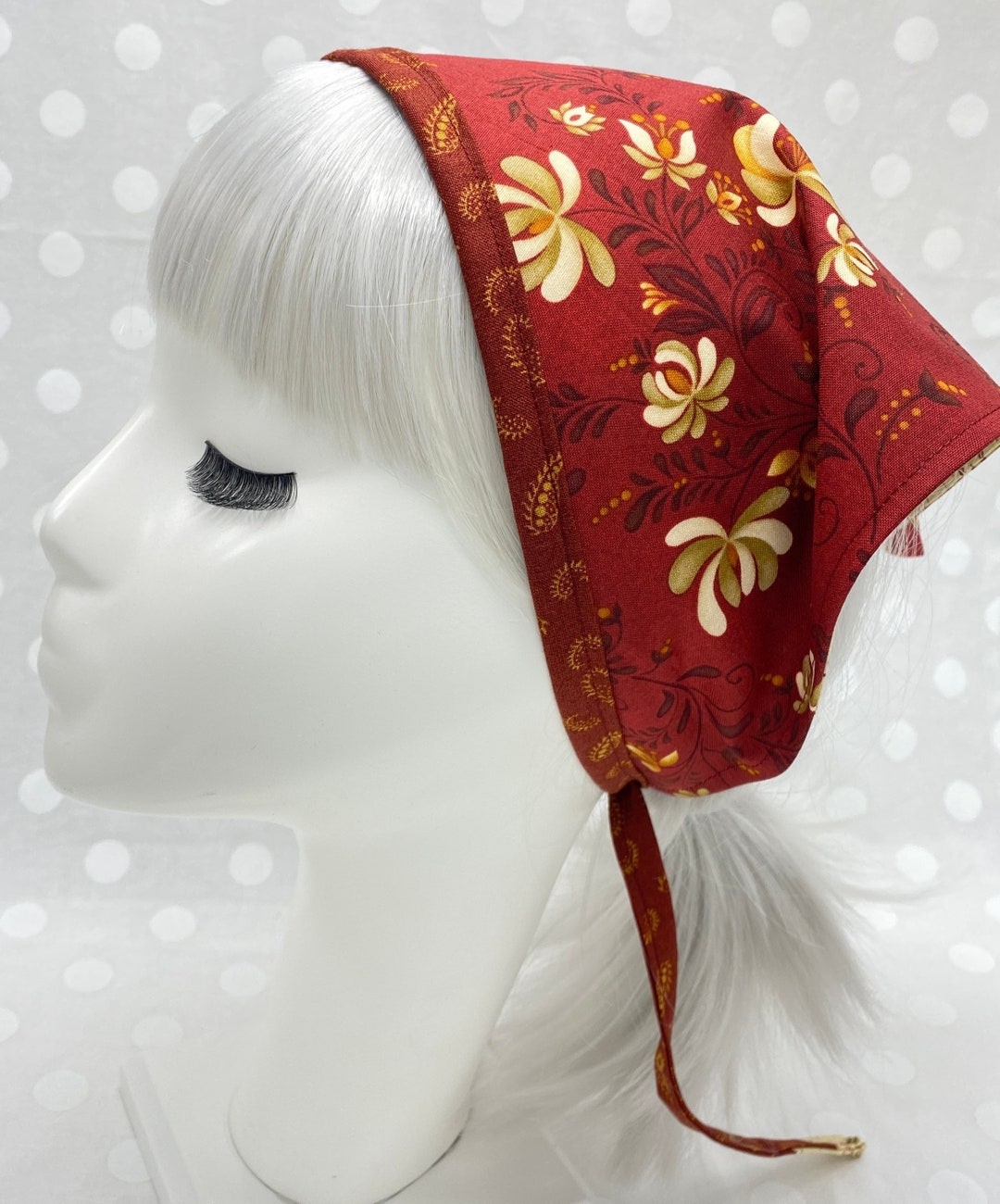 Cotton Headband Hair Scarf with Clips Non Slip Boho Triangle Kerchief Red Floral Triangle Hair Scarf: Non-slip Cotton Kerchief  main image 4