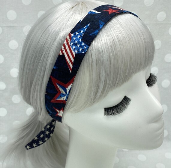 Patriotic Star Headband: Americana Print, Non-slip Snap  display picture 2