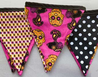 Flaga Bunting, Snoopy Sugar Skull, Halloween z banerem w kropki