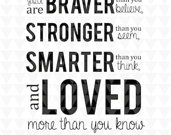 Calcomanía de pared para el aula: "Valiente, fuerte, inteligente, amado" (SVG, PDF, JPEG)