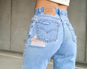 DISTRESSING PERSONNALISÉ - vintage LEVI'S Jeans taille haute/taille moyenne denim Boyfriend Jeans 501 550 512 505