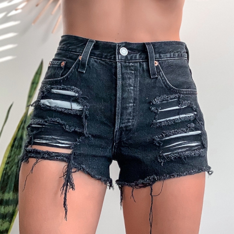 CUSTOM DISTRESSING 501 LEVIS High Waisted Denim Shorts 501 CutOff image 9