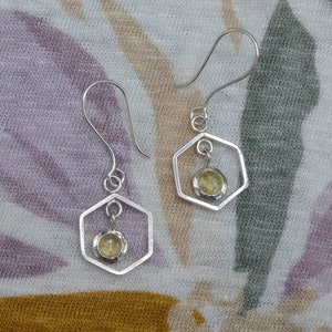 Yellow Sapphire Sterling Silver Earrings, Honeycomb Earrings, Gemstone Earrings, Hexagon Earrings