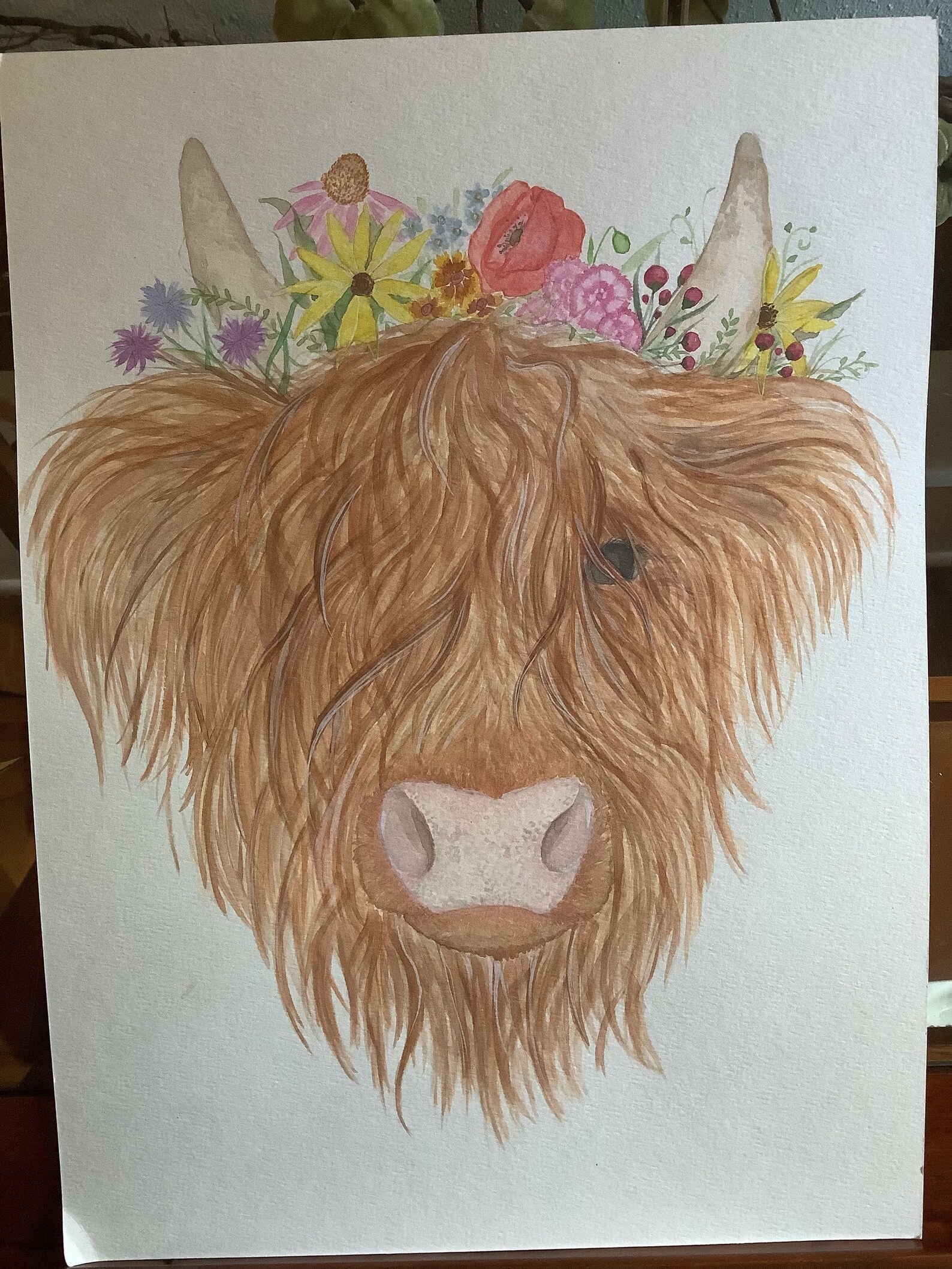 Highland Cow Crowned in Wildflowers 11x14 Prints of an Etsy