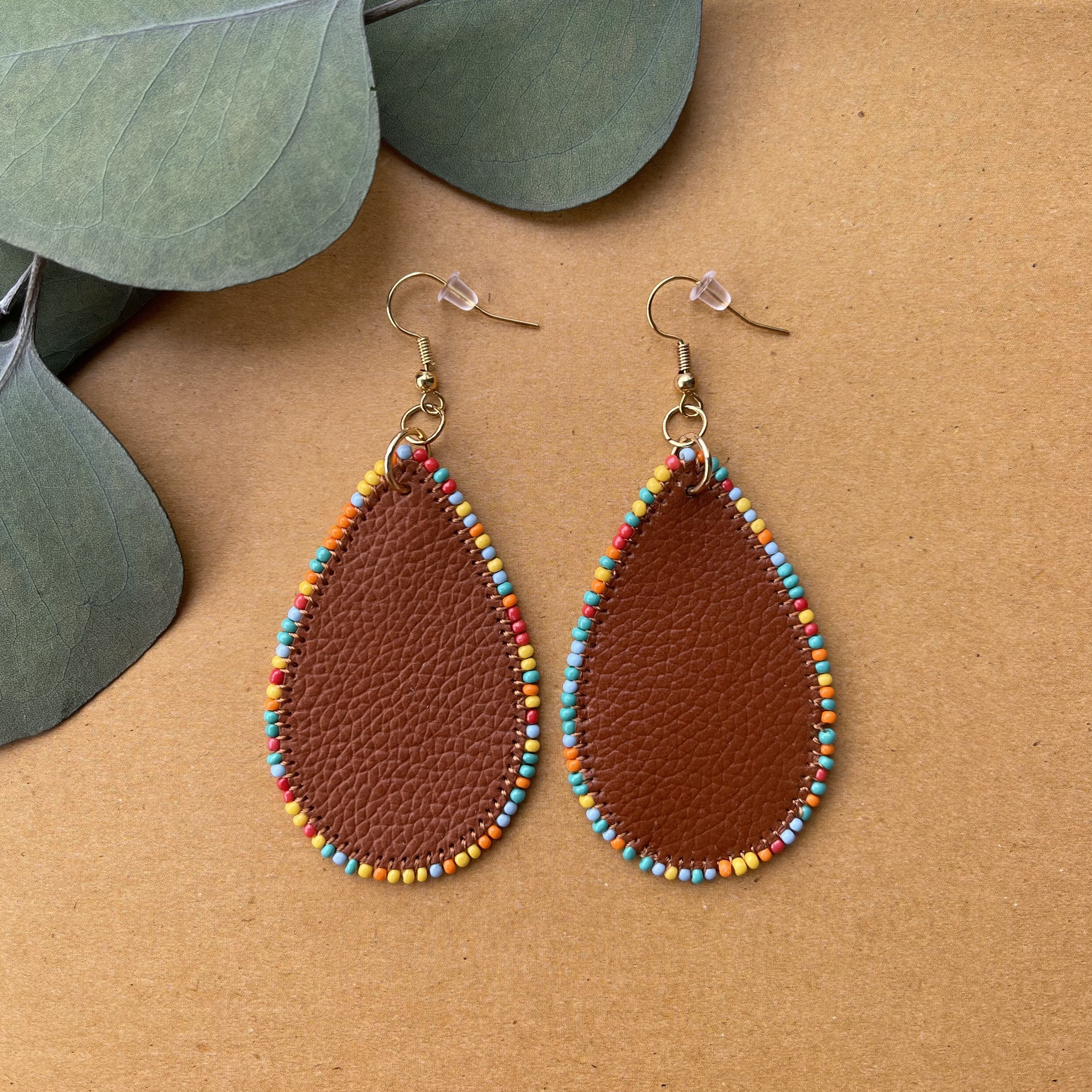 Leather Beaded Earrings Etsy Australia
