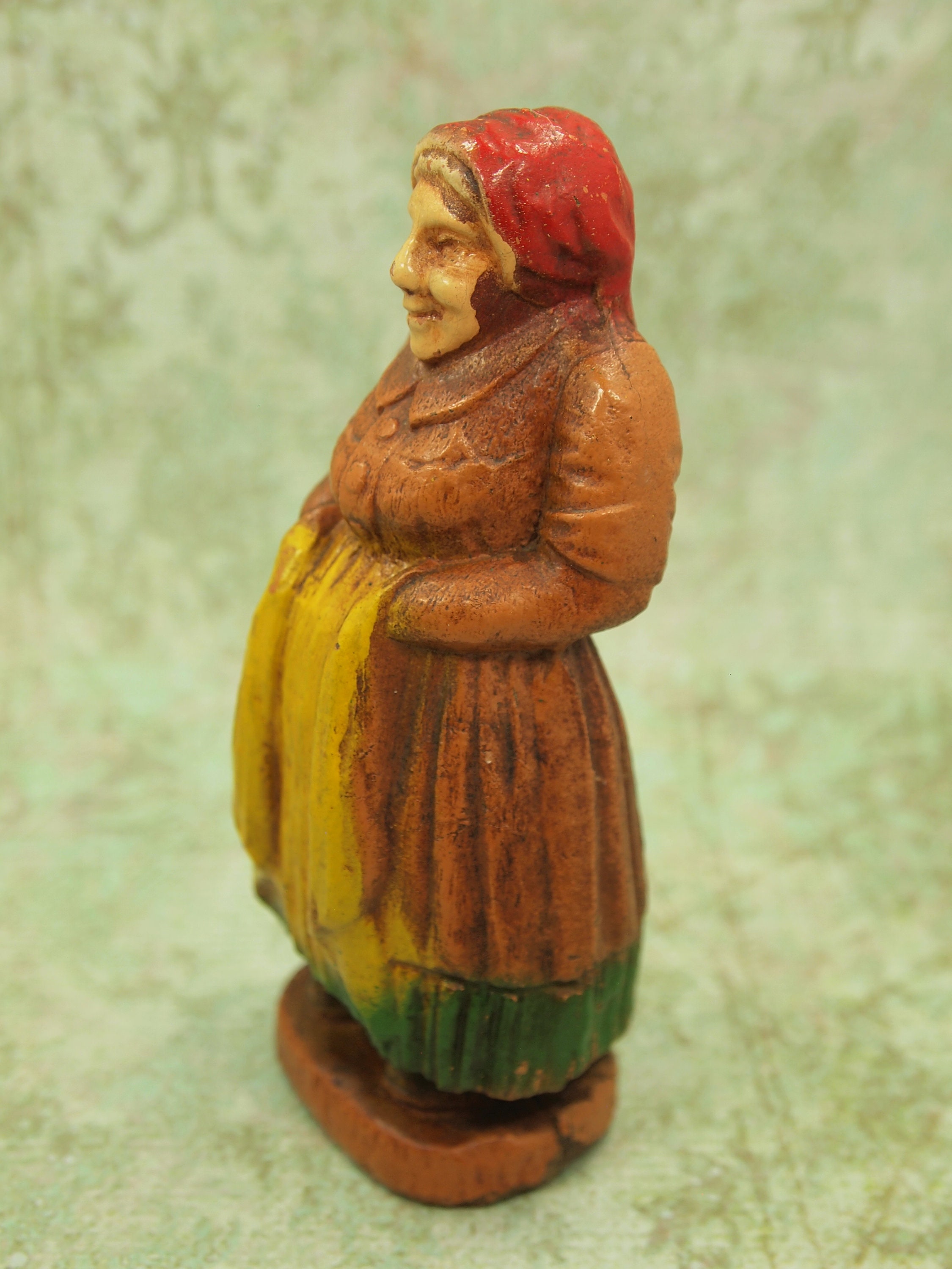 Vintage Primitive Pressed Wood Figurine Peasant Woman Etsy