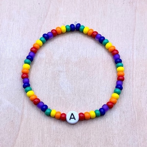 Rainbow Pride Bracelet: Seed Bead Bracelet with Custom Letter