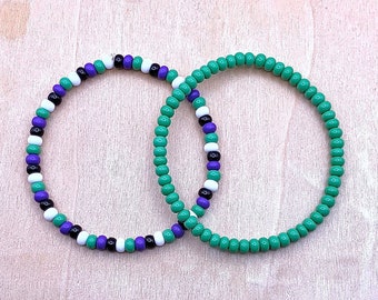 Purple and Green Halloween Bead Bracelet: Beetlejuice Witch Bracelet Inspired