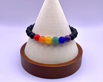 Rainbow Pride Bracelet: 8mm Gemstone Bead LGBTQ Gift