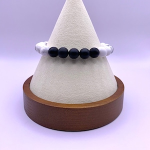 White and Black Bead Bracelet | Gray and Black Gemstone Bracelet | Gift for boyfriend | Gift for father