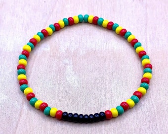 Ghana Flag Seed Bead Bracelet: Rasta Colors, African Pride