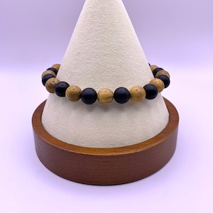 Wood and Black Bead Bracelet: Stretch Bead Bracelet