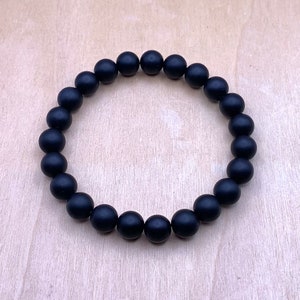 Black Onyx Bead Bracelet: Unisex All Black Gemstone Jewelry