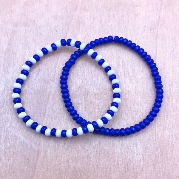 Dark Blue Bracelet | Blue and White Bead Bracelet | Stretchy Bracelet | Blue Friendship Bracelet | Blue Bead Anklet | Inter Milan Bracelet