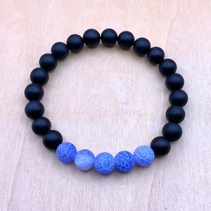 Black and Blue Bead Bracelet | Black and Blue Stone Bracelet | Blue Gemstone Bracelet for Men Women | Blue Bracelet Gift