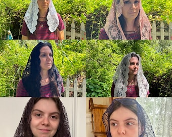 Handmade, triangular, lace veil/mantilla with bonus veil pouch/bag