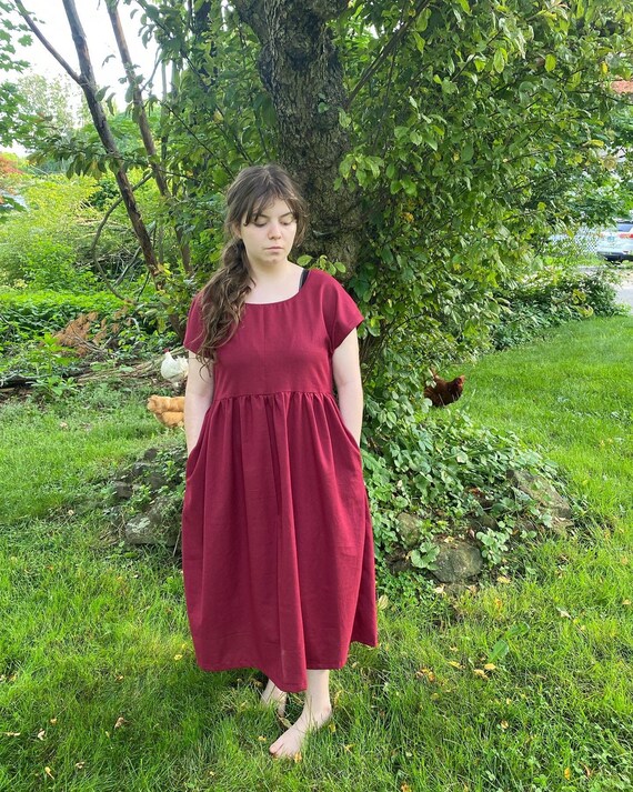 Maroon 100% Homespun Cotton Smock Dress - Etsy