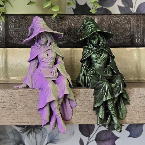 Witch Shelf Sitter | Fantasy Bookshelf Decor | Reading Witch Figurine | Bookish Witch Decor | Gothic Shelf Decor