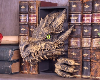 Dragon Emerging Book Nook- Bookish Fantasy Bookshelf Decor