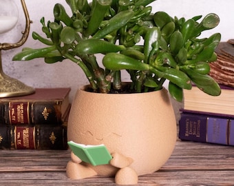 Reading Planter | Bookish Bookshelf Decor for Book Lovers, Readers, and Cozy Libraries