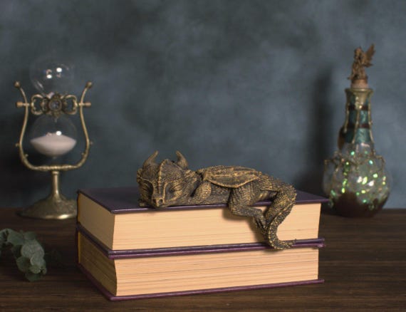 Sleepy Dragon Hatchling Bookshelf Decor – Fantasy Figurine | Book Nook Companion