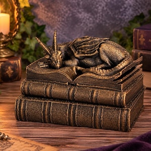 Sleeping Dragon Hidden Storage Box | Fantasy Trinket Holder | Bookish Shelf Decor