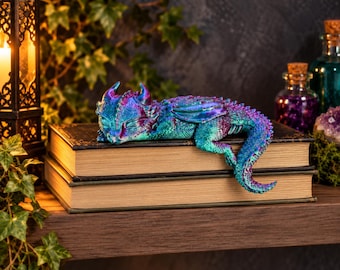 Sleeping Dragon Hatchling | Bookshelf Decor | Fantasy Shelf Sitter | Book Lover Gift