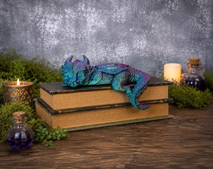 Sleeping Dragon Hatchling | Bookshelf Decor | Fantasy Shelf Sitter | Book Lover Gift