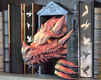 Emerging Dragon  Book Nook- Bookish Fantasy Bookshelf Decor
