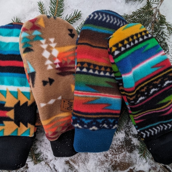 Mitten mitten polar hands gloves warm gauntlet aztek pattern rainbow color winter minimalist boho mittens snow ski mittens colors