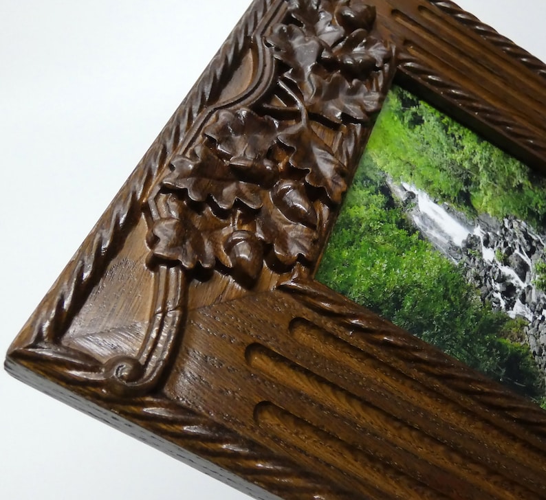 4x6 Carved Picture Frame Oak Wood Carving Wooden Photo Frame Etsy