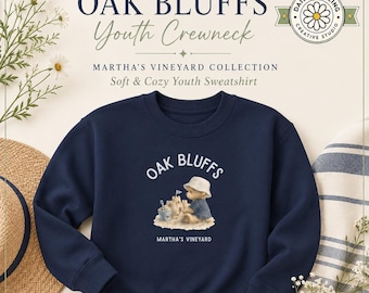 Felpa girocollo per ragazzi Oak Bluffs Teddy Bear Sandcastle / Souvenir di Martha's Vineyard